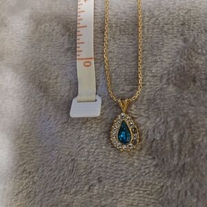 Gold Teardrop Pendant Necklace with Green Crystal